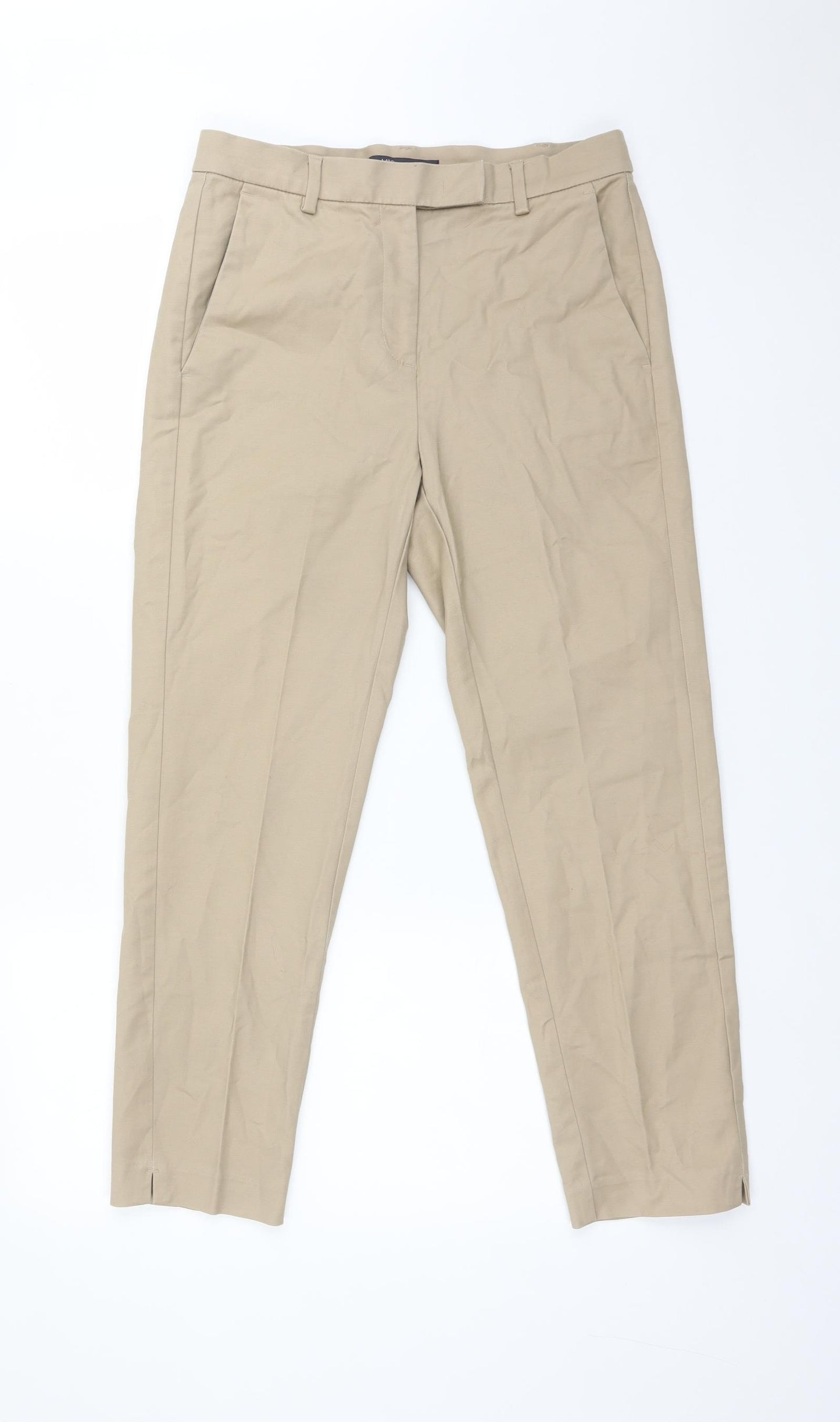 M&S Womens Beige  Cotton Carrot Trousers Size 10 L25 in Regular