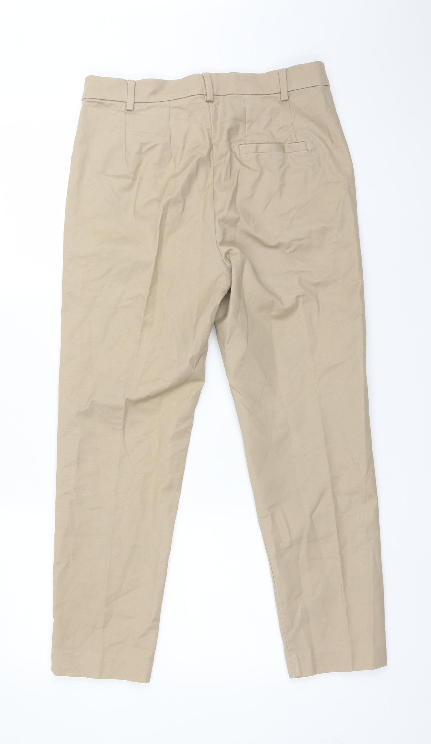 M&S Womens Beige  Cotton Carrot Trousers Size 10 L25 in Regular