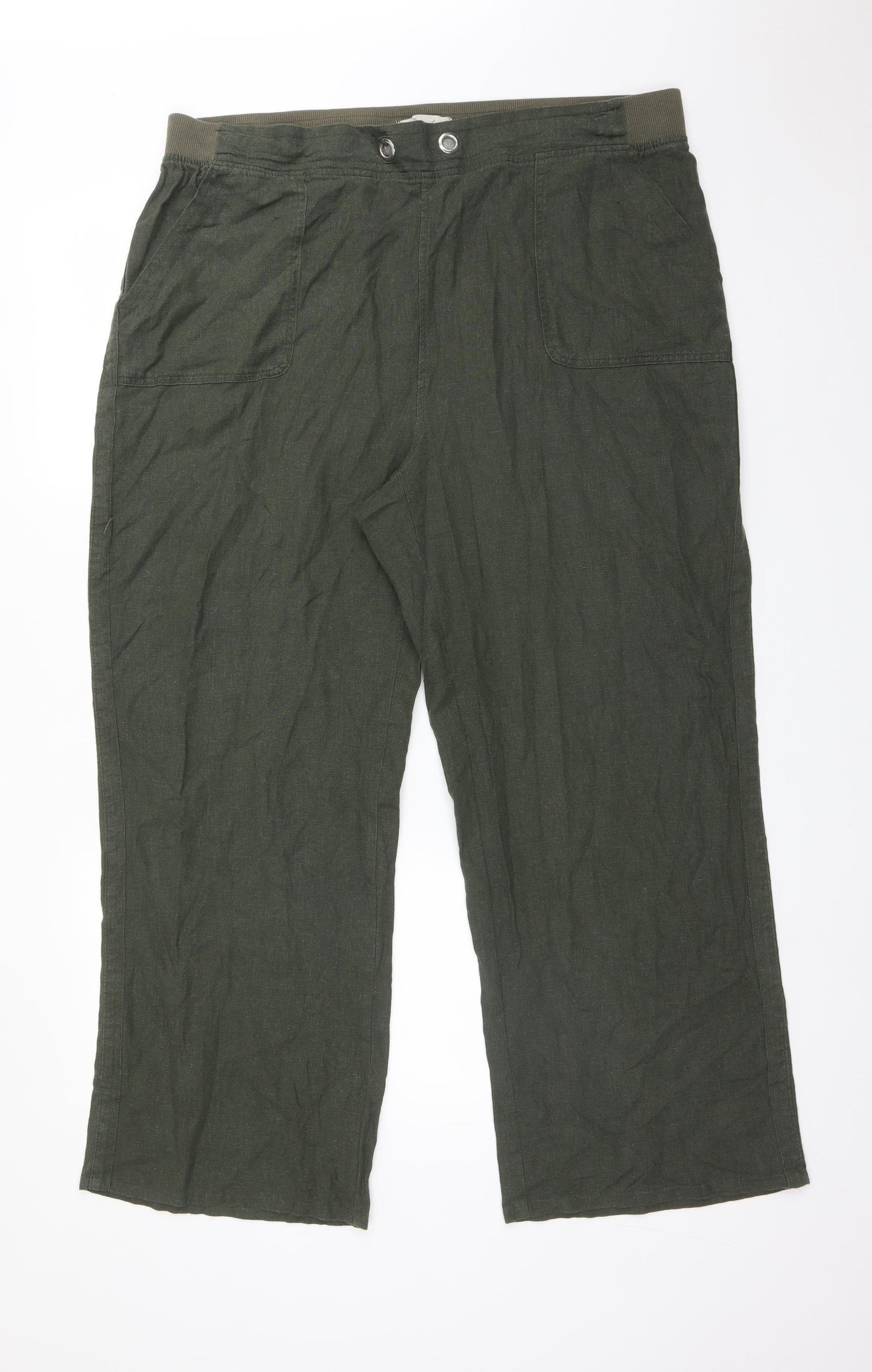 Peacocks Womens Green  Linen Trousers  Size 18 L28 in Regular
