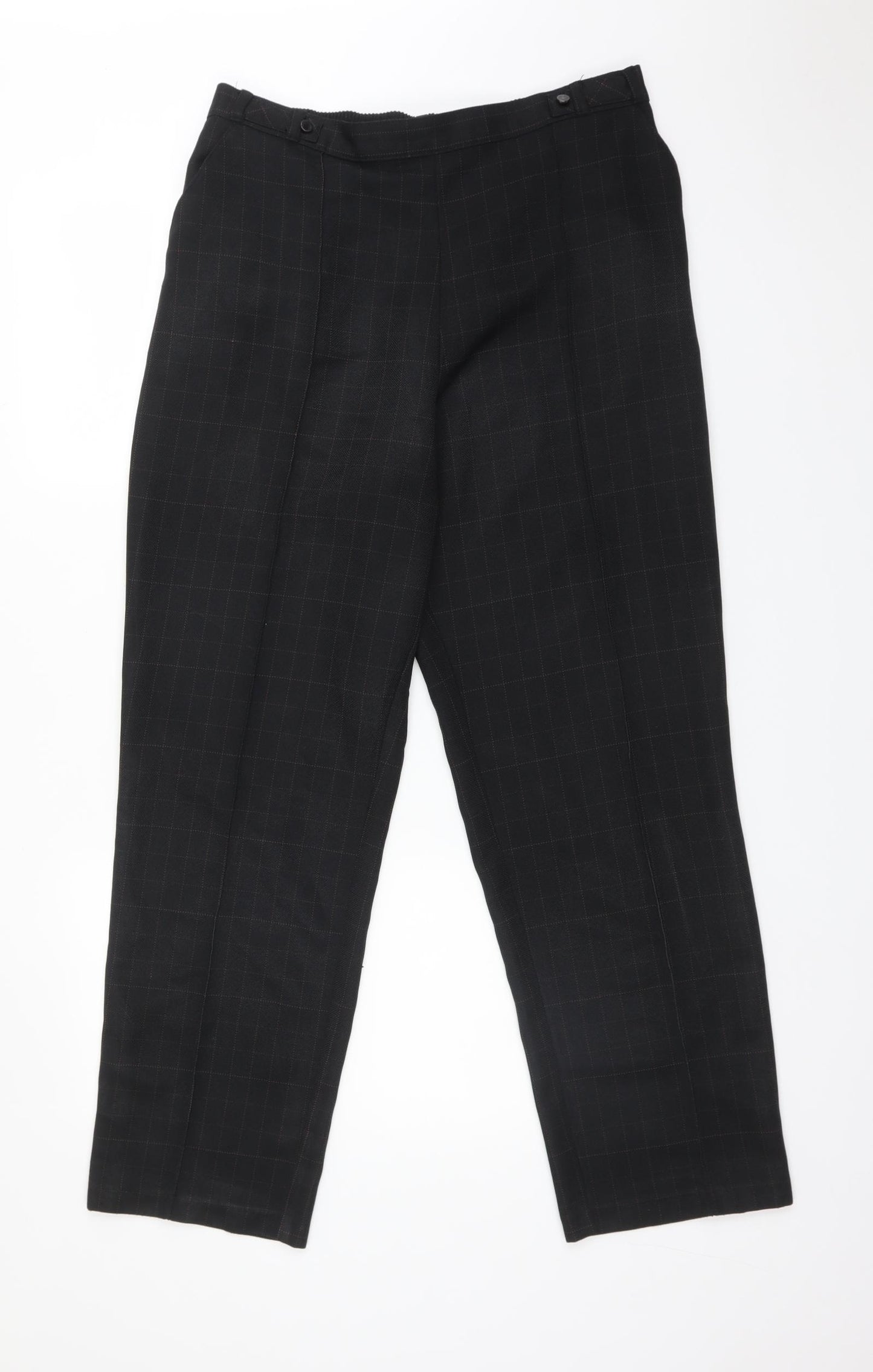 M&S Womens Black Check Polyester Dress Pants Trousers Size 14 L29 in Regular