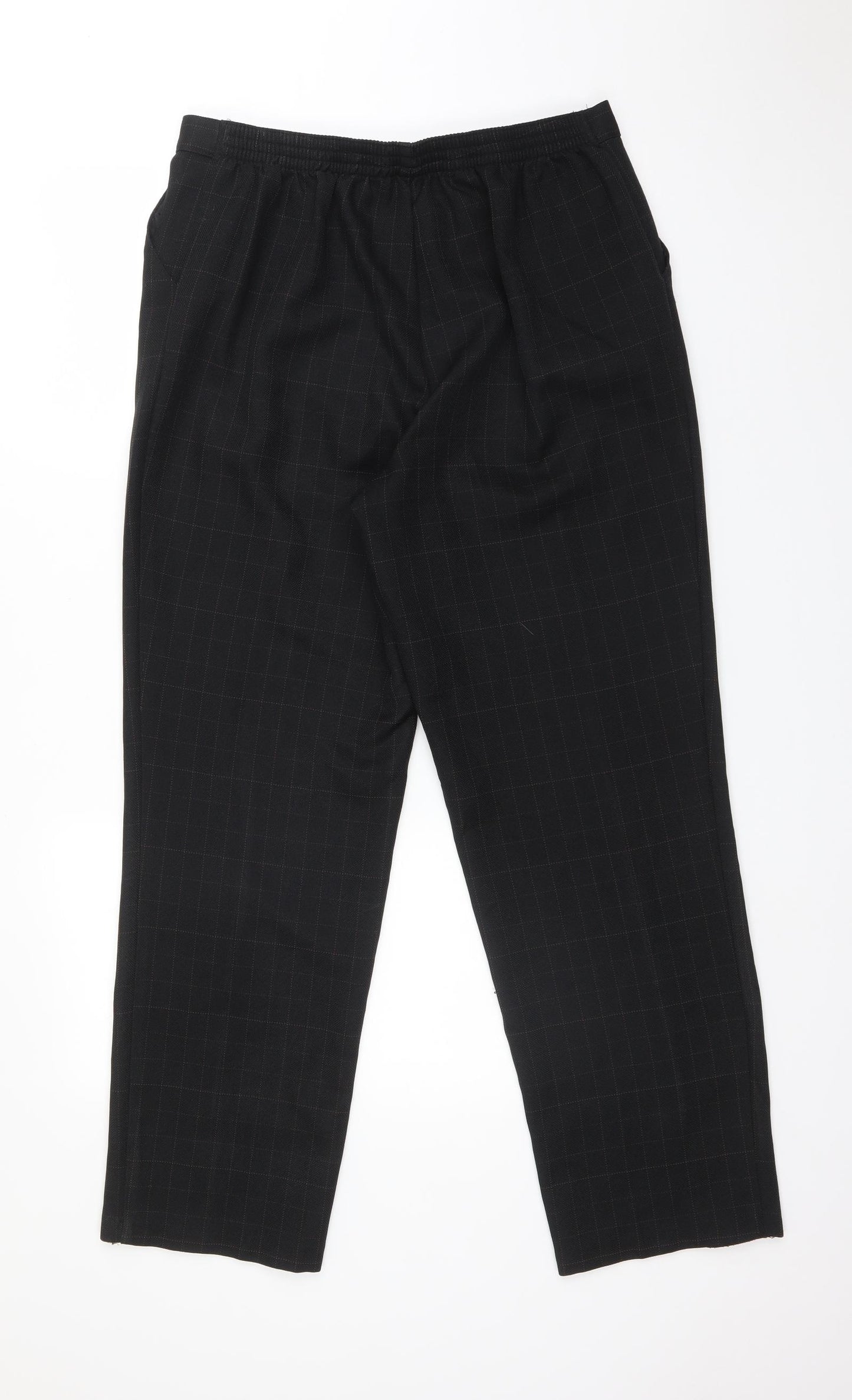 M&S Womens Black Check Polyester Dress Pants Trousers Size 14 L29 in Regular