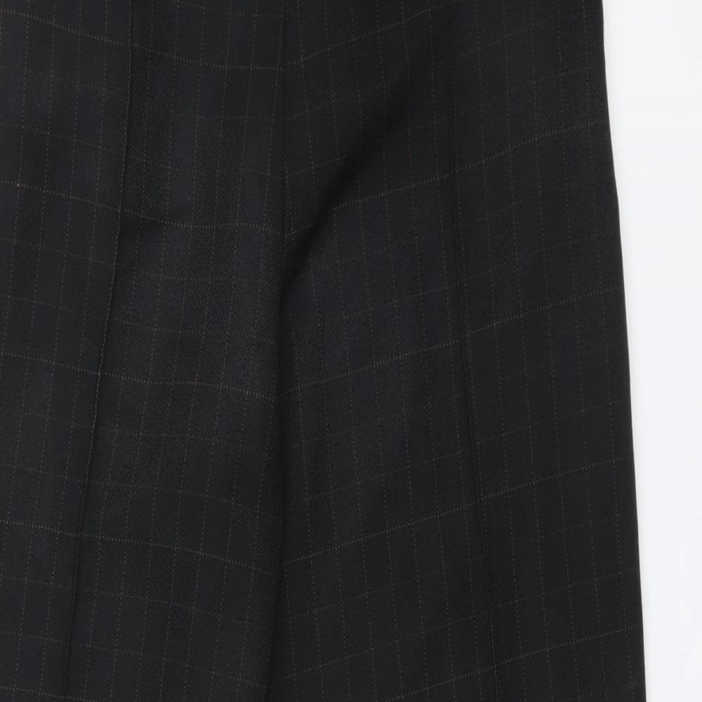 M&S Womens Black Check Polyester Dress Pants Trousers Size 14 L29 in Regular