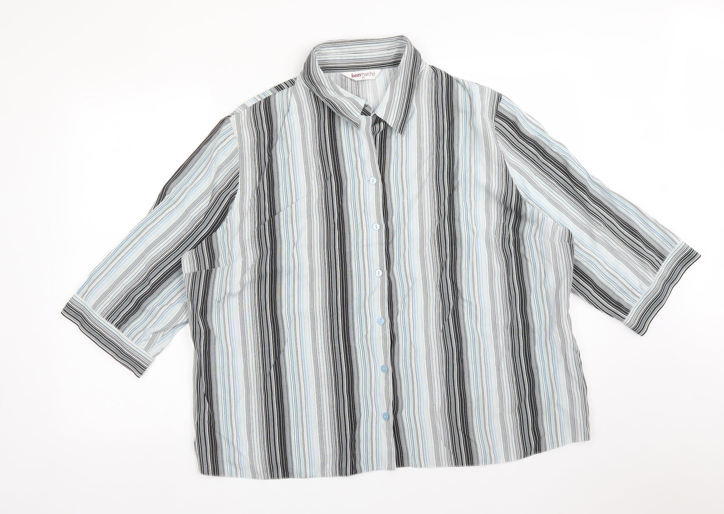 BONMARCHE Womens Multicoloured Striped Polyester Basic Button-Up Size 24 Collared