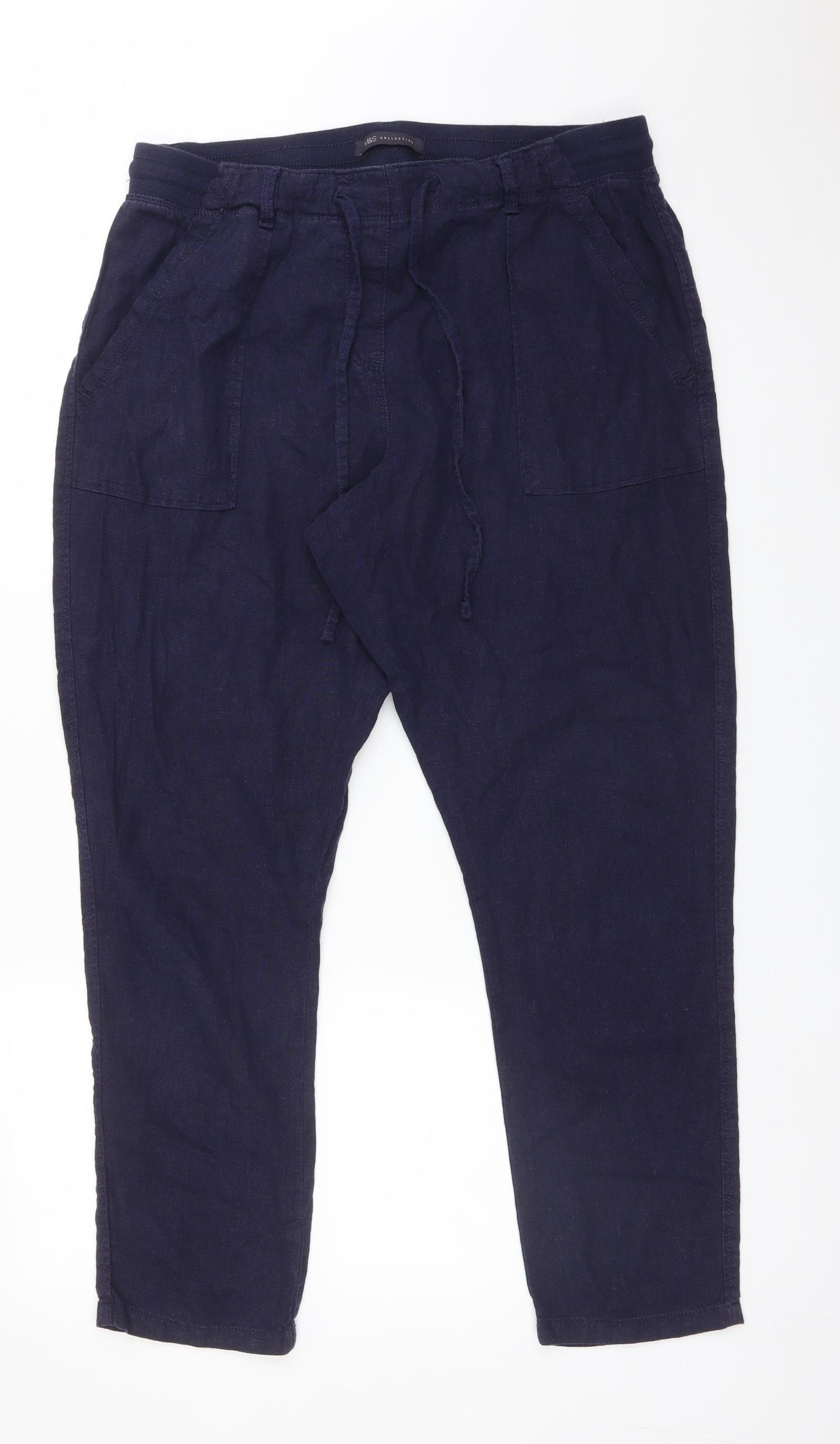 M&S Womens Blue  Viscose Bloomer Trousers Size 14 L27 in Regular