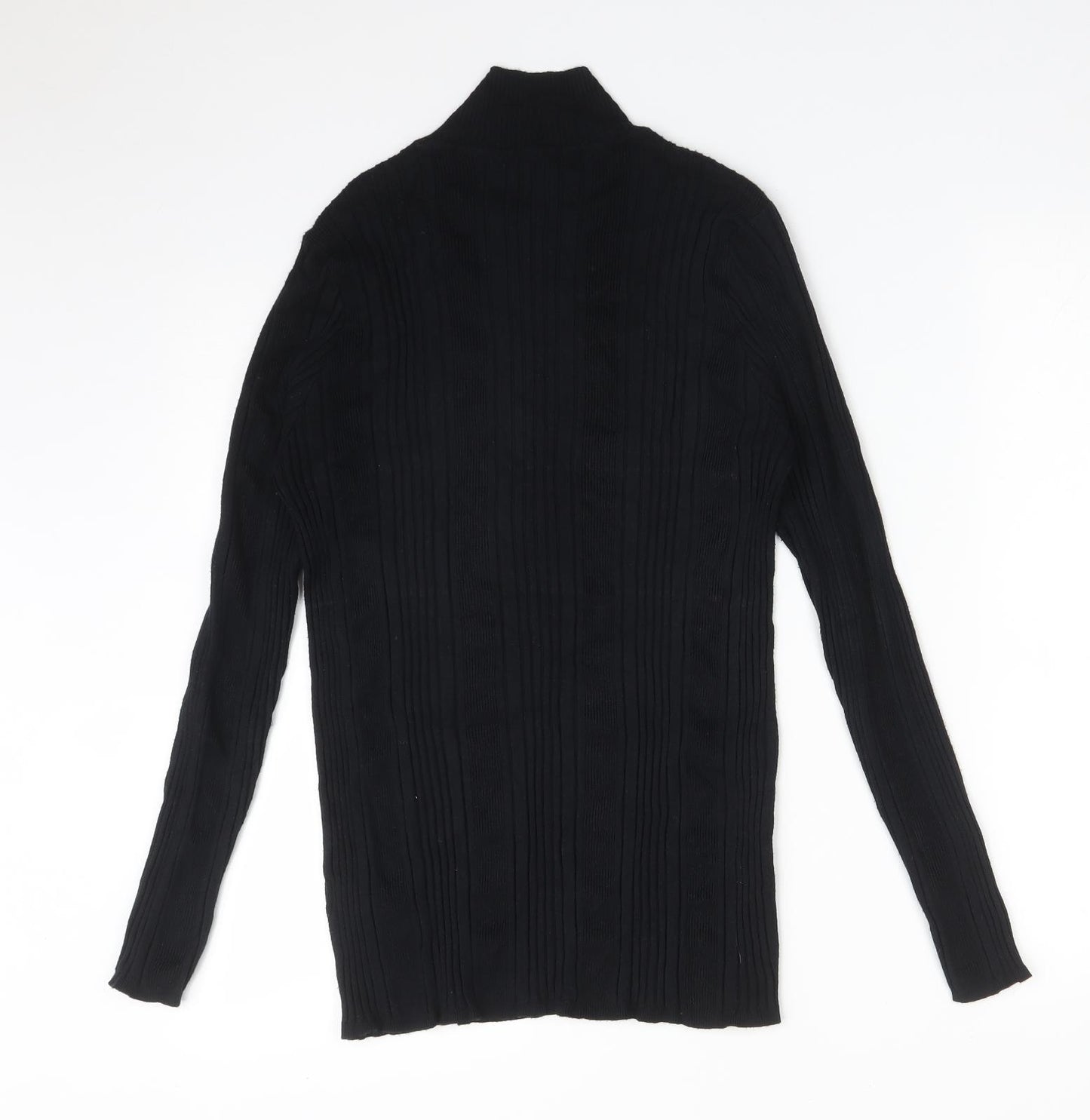 M&S Womens Black Striped Viscose Basic T-Shirt Size 16 High Neck