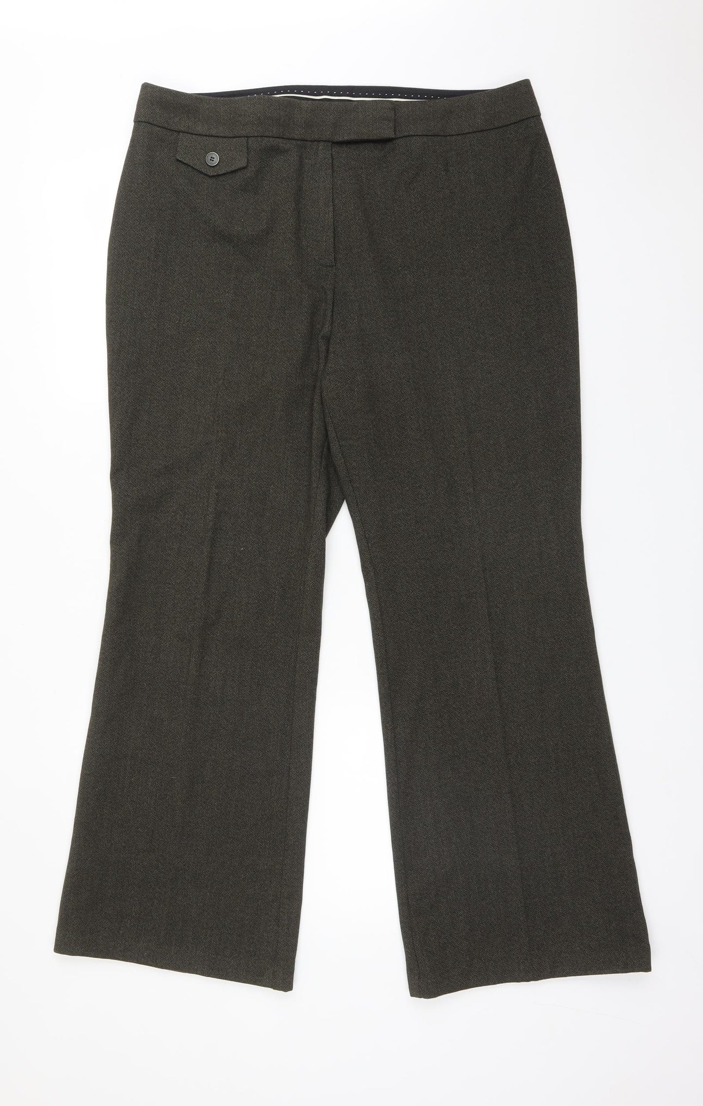M&S Womens Green  Polyester Trousers  Size 16 L29 in Regular