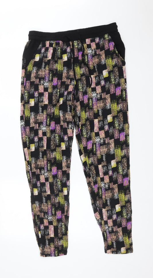 Front view of Atmosphere women’s multicoloured geometric viscose trousers, size UK 12, 30-inch leg regular