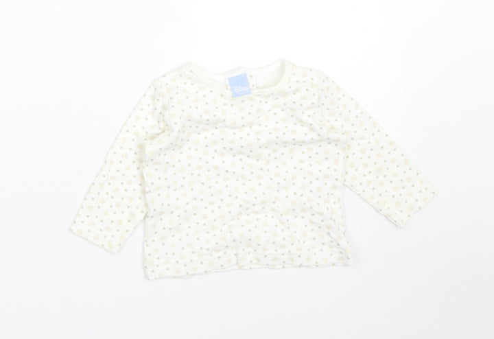 Disney Baby White Polka Dot Cotton Basic T-Shirt Size 3-6 Months Round Neck