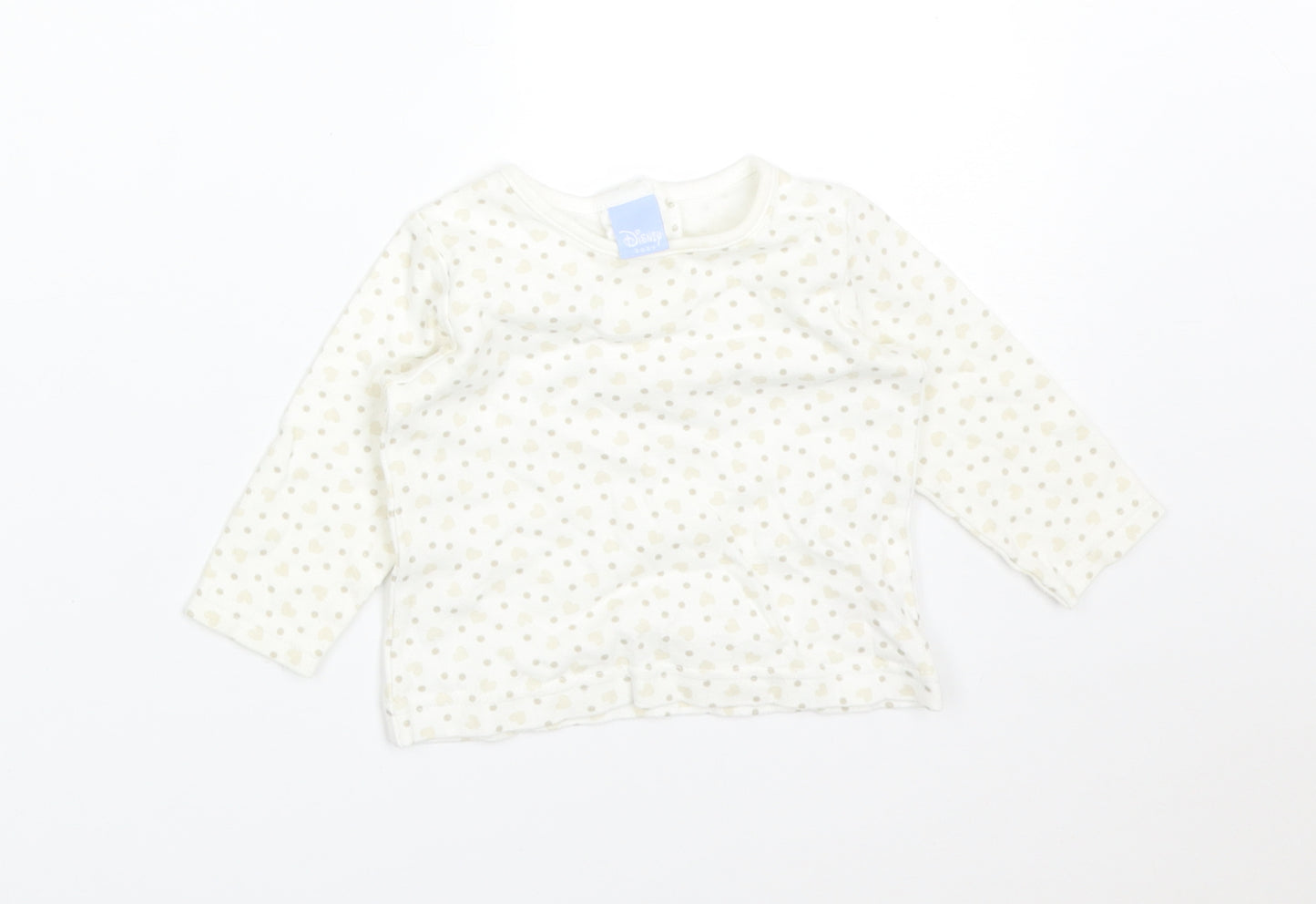 Disney Baby White Polka Dot Cotton Basic T-Shirt Size 3-6 Months Round Neck