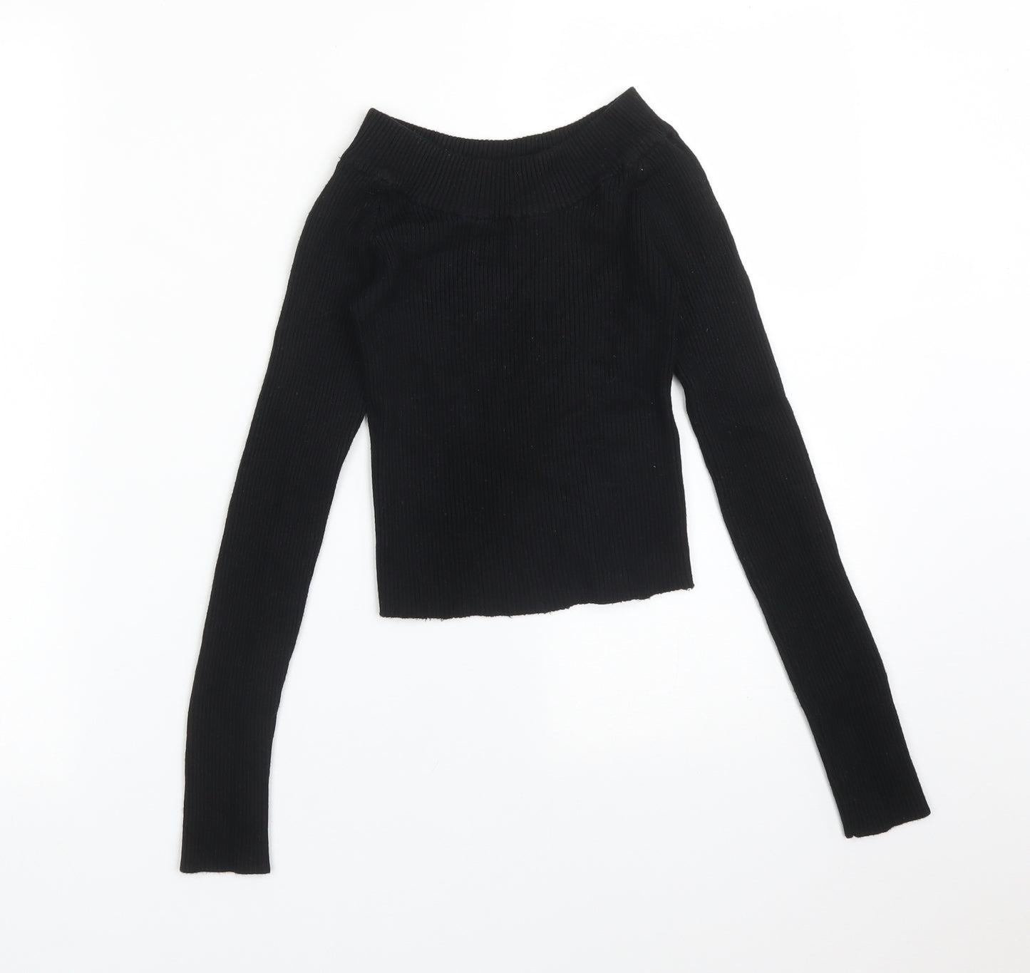 New Look Womens Black Striped  Basic T-Shirt Size 6 Off the Shoulder