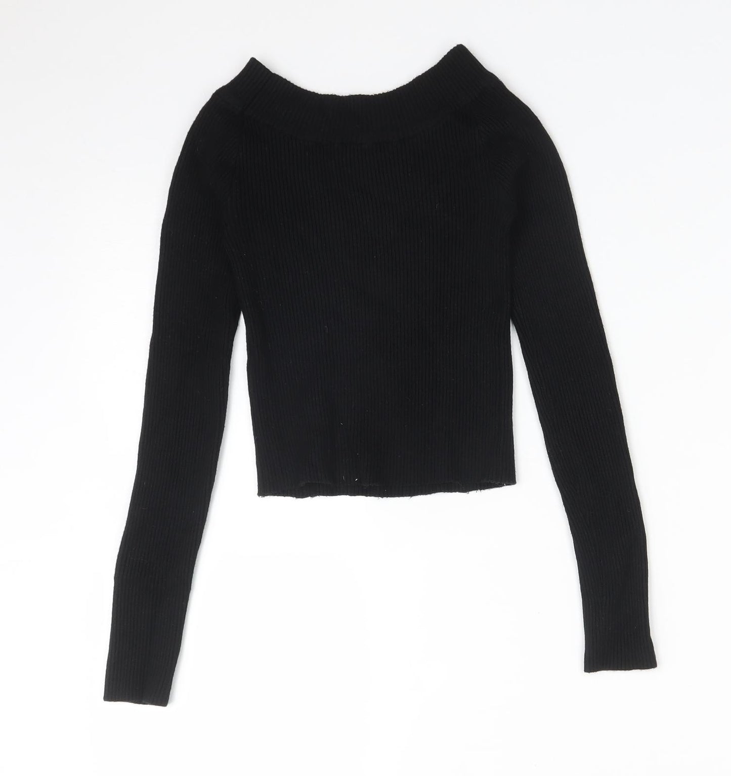 New Look Womens Black Striped  Basic T-Shirt Size 6 Off the Shoulder