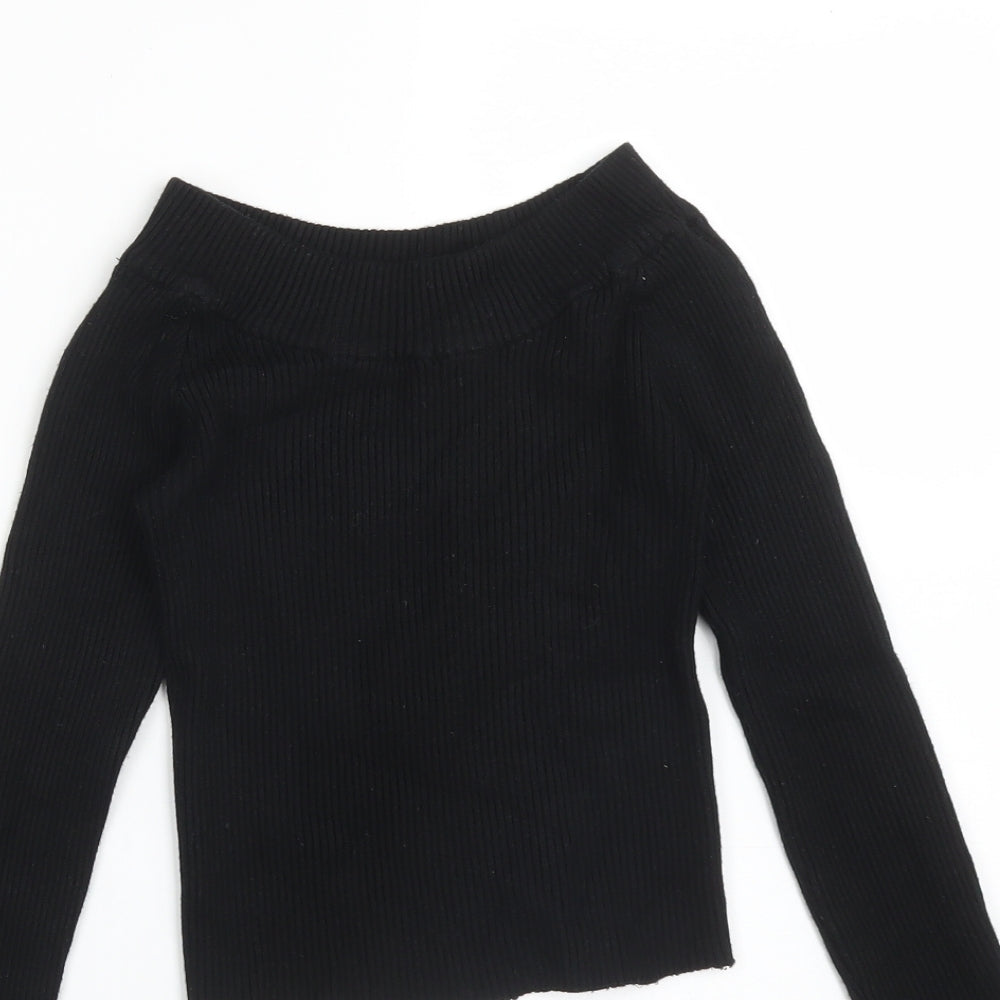 New Look Womens Black Striped  Basic T-Shirt Size 6 Off the Shoulder