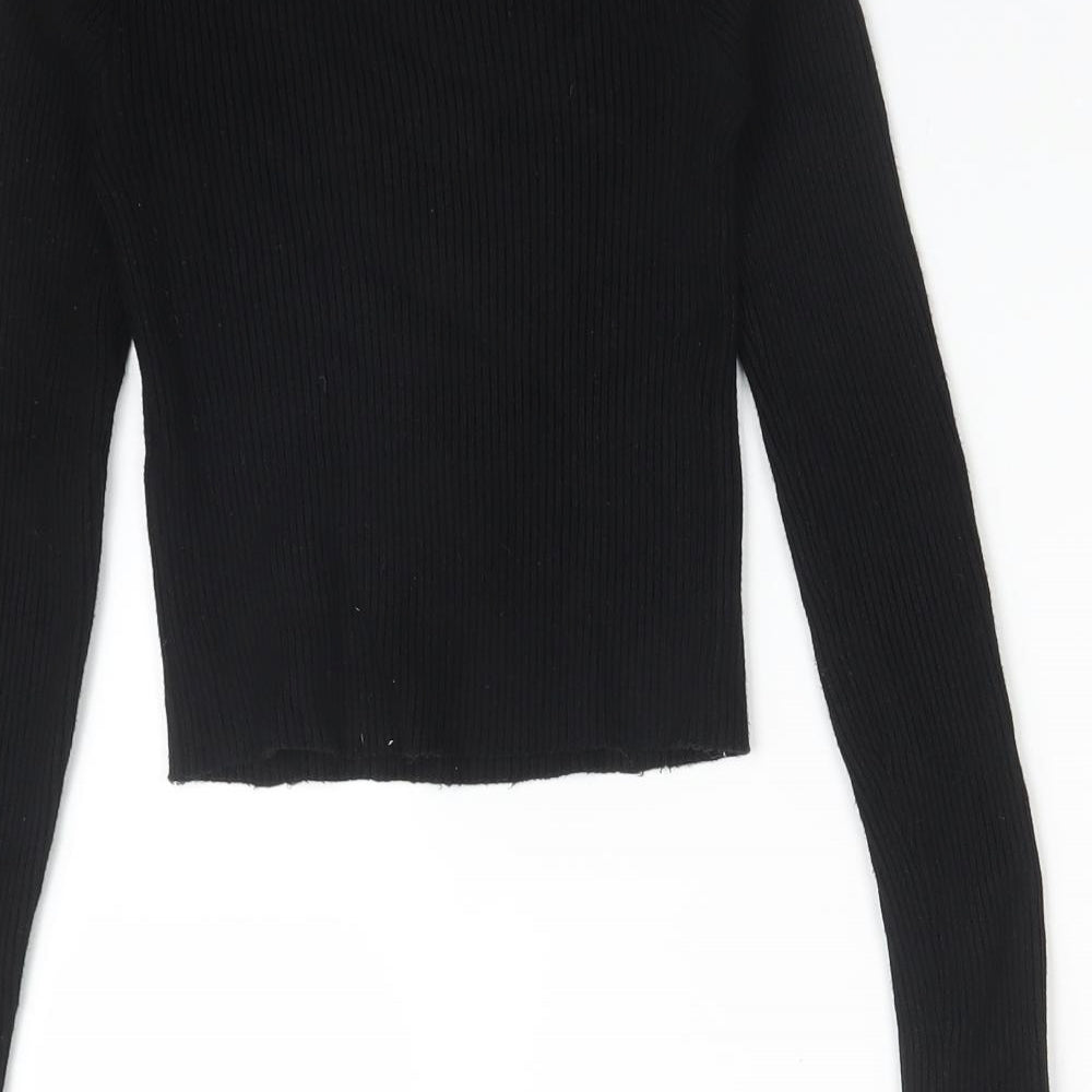 New Look Womens Black Striped  Basic T-Shirt Size 6 Off the Shoulder