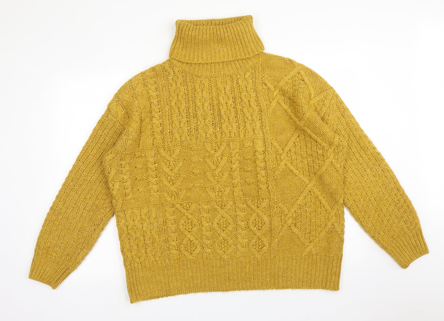 F&F Womens Yellow Roll Neck Argyle/Diamond Acrylic Pullover Jumper Size 16