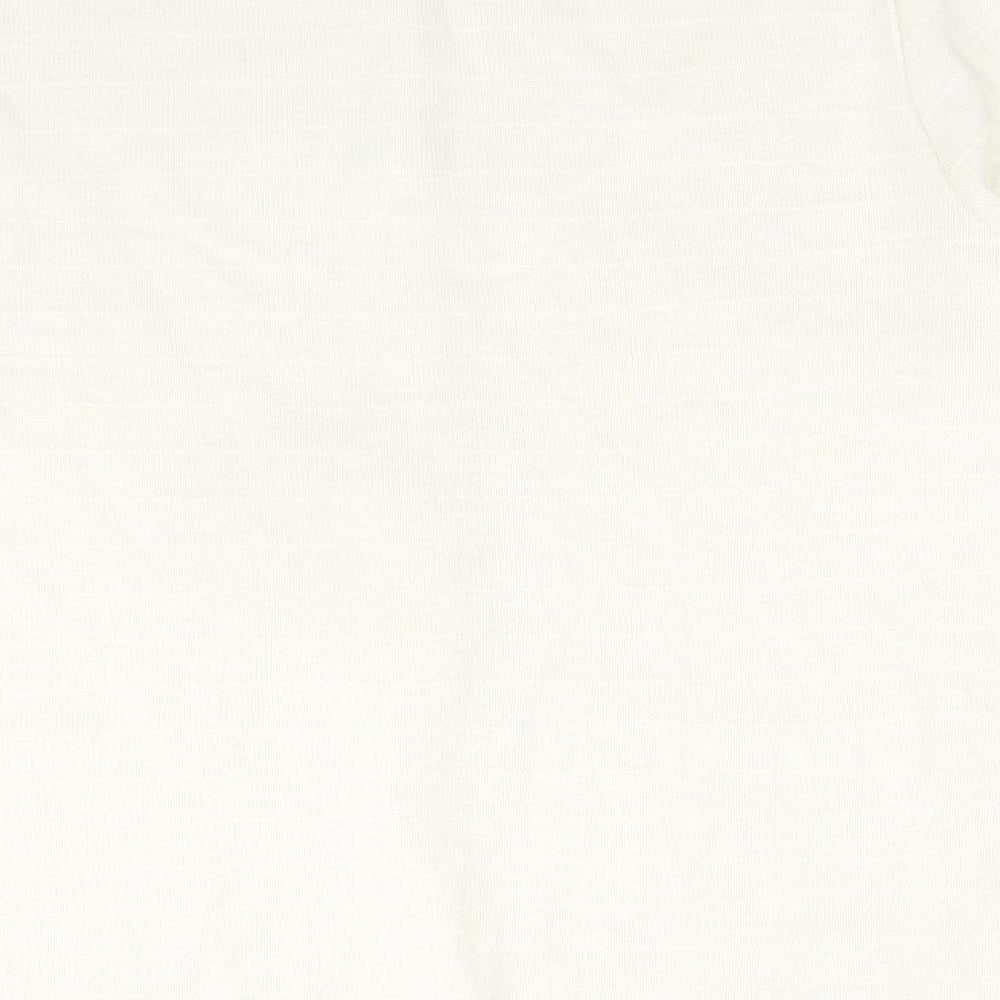 CANDA Womens White Round Neck Striped Acrylic Cardigan Jumper Size M