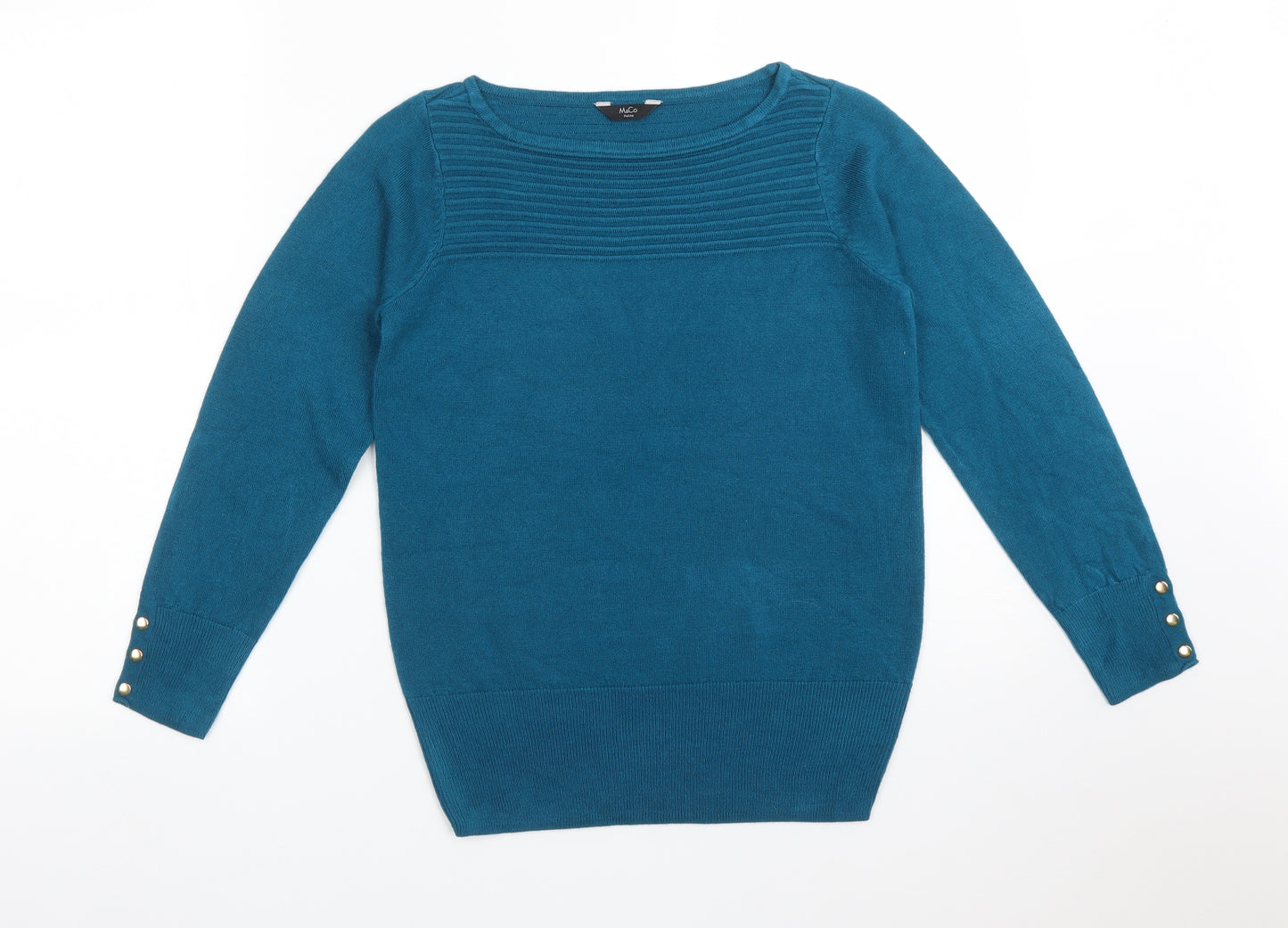 M&Co Womens Blue  Acrylic Basic T-Shirt Size 8 Round Neck