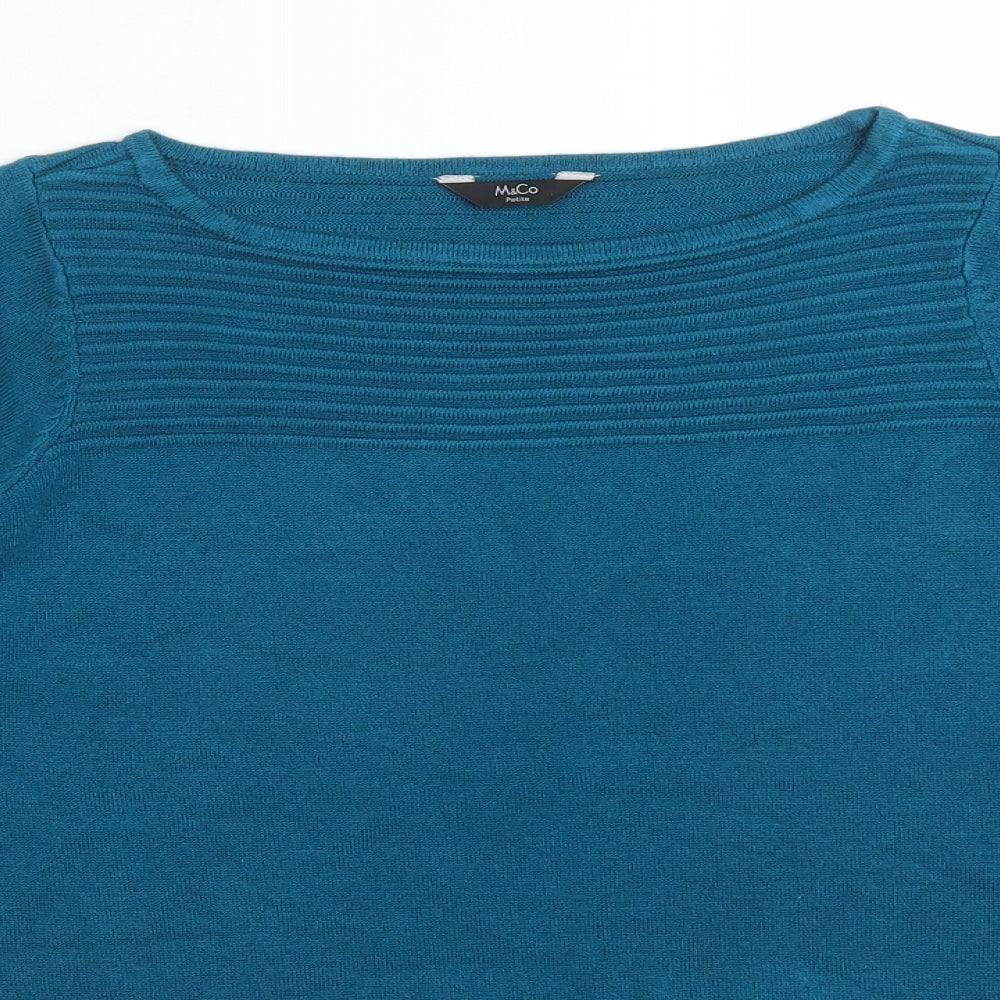 M&Co Womens Blue  Acrylic Basic T-Shirt Size 8 Round Neck