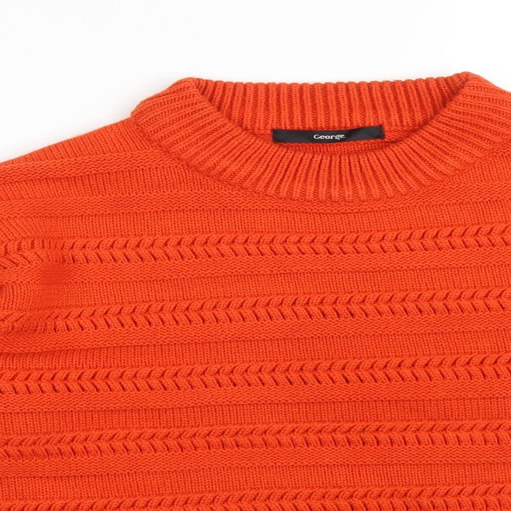 George Womens Orange Round Neck Striped Acrylic Pullover Jumper Size S