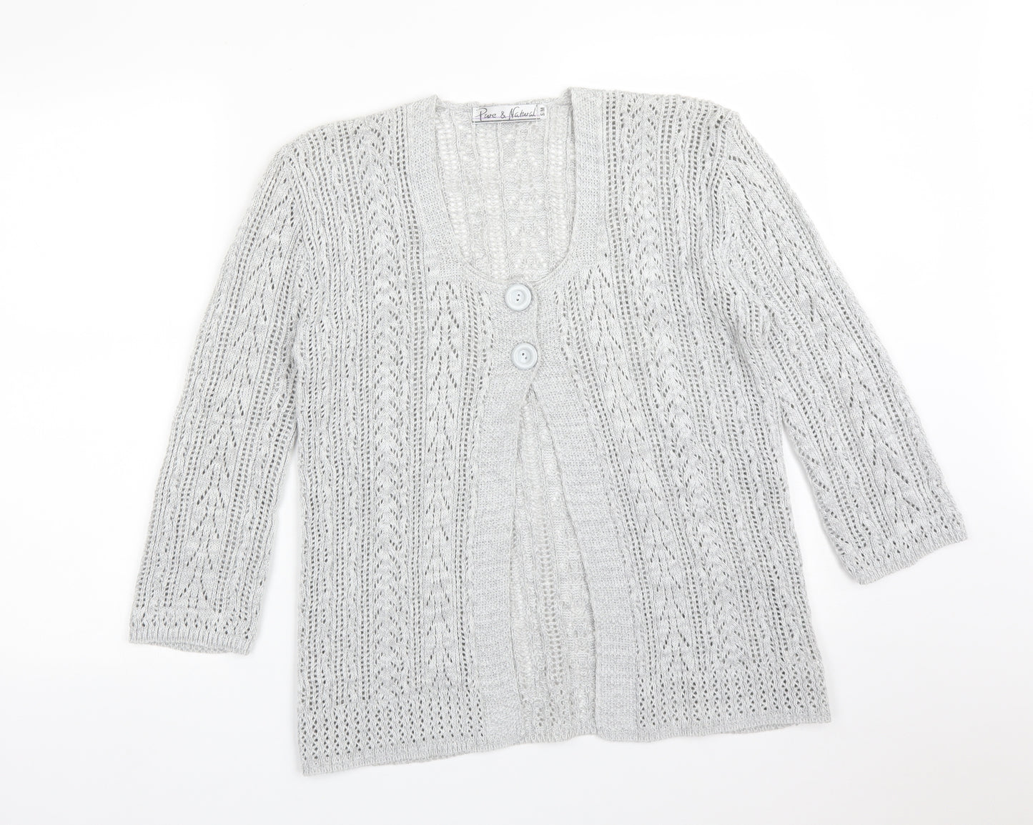 PURE & NATURAL Womens Grey Scoop Neck  Cotton Cardigan Jumper Size M