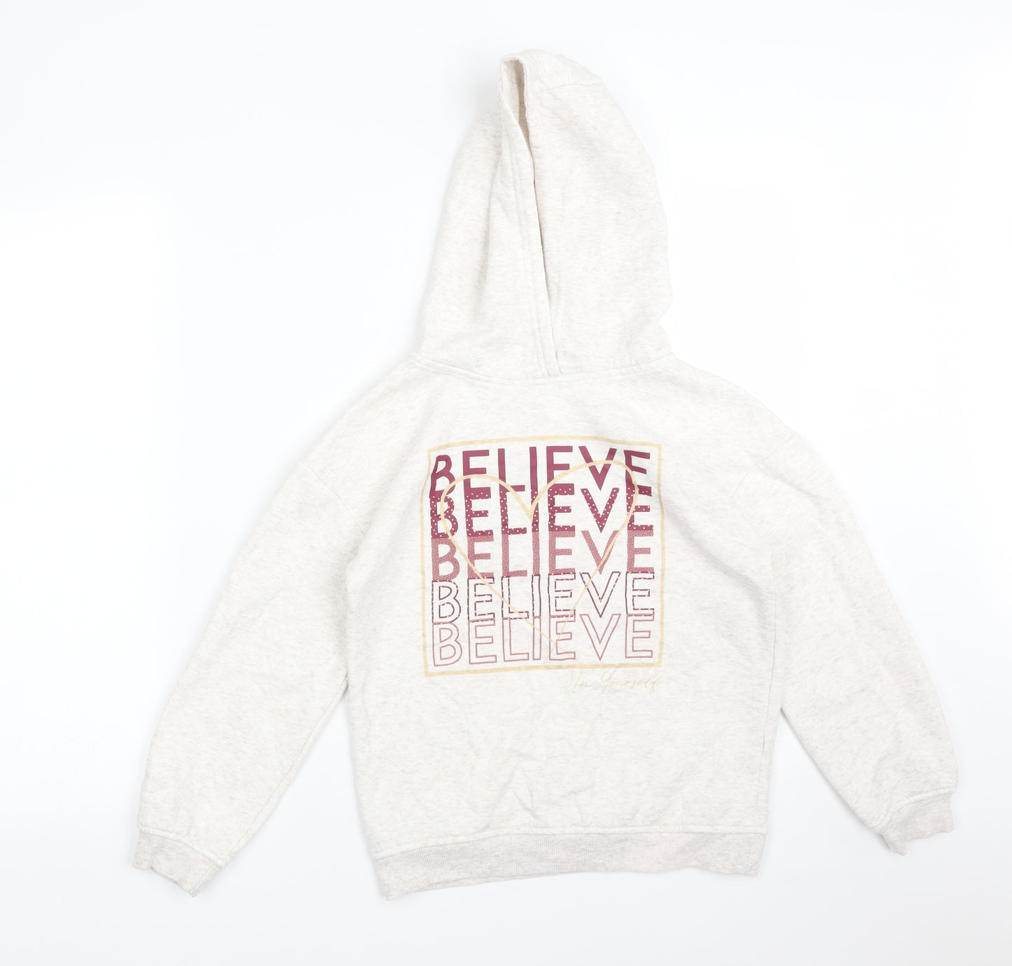 Primark Girls White  Cotton Pullover Hoodie Size 9-10 Years   - BELIEVE IN YOURSELF