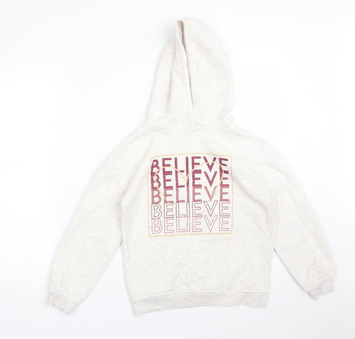 Primark Girls White  Cotton Pullover Hoodie Size 9-10 Years   - BELIEVE IN YOURSELF