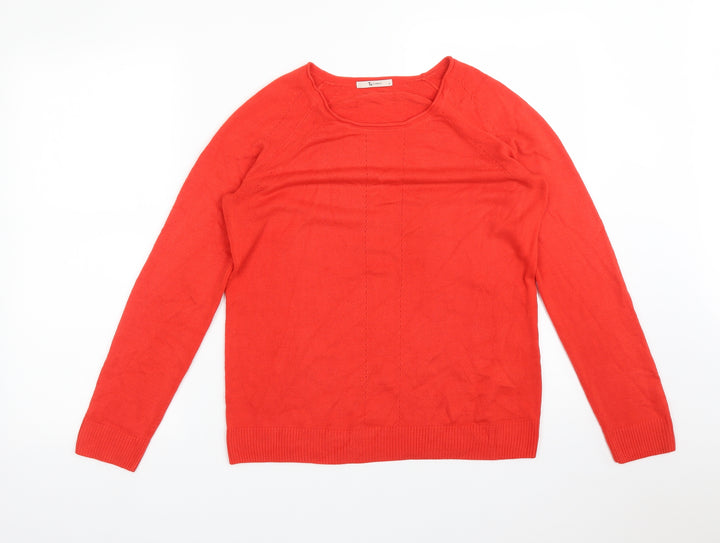 TU Womens Orange Acrylic Basic T-Shirt Size 12 Round Neck