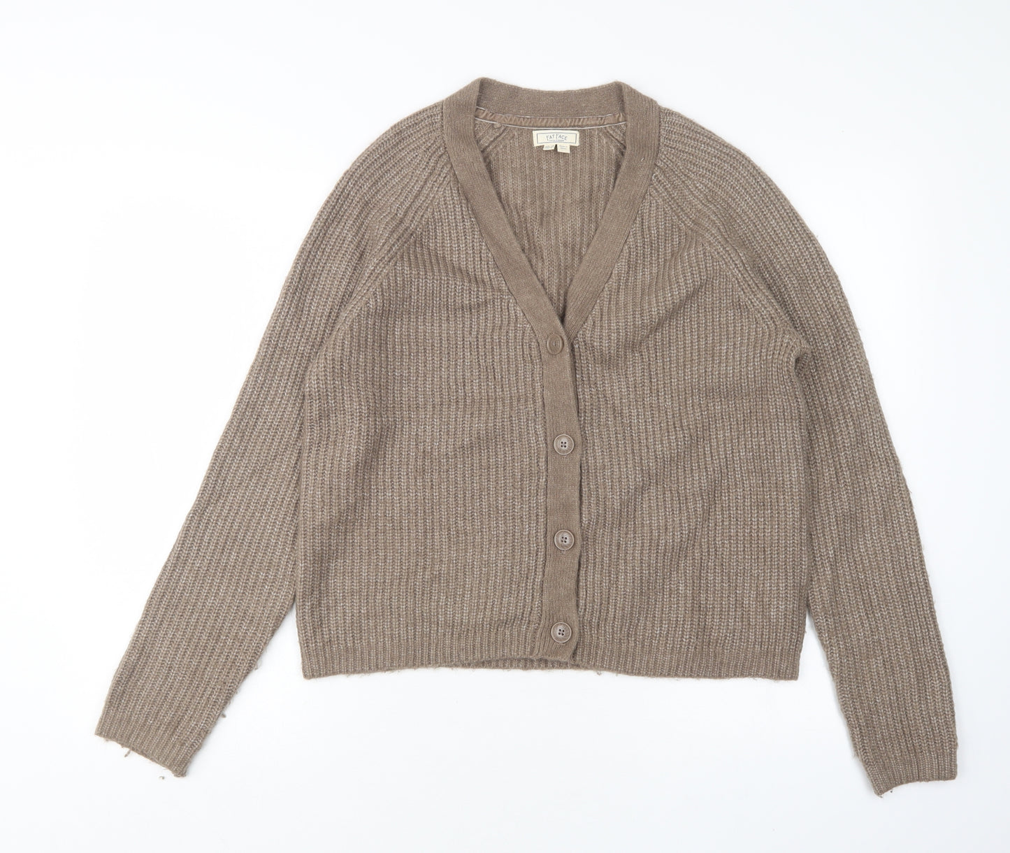 FatFace Womens Brown V-Neck  Acrylic Cardigan Jumper Size 10