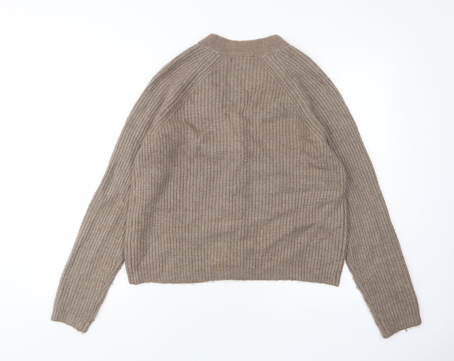 FatFace Womens Brown V-Neck  Acrylic Cardigan Jumper Size 10