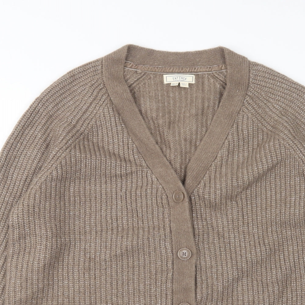 FatFace Womens Brown V-Neck  Acrylic Cardigan Jumper Size 10
