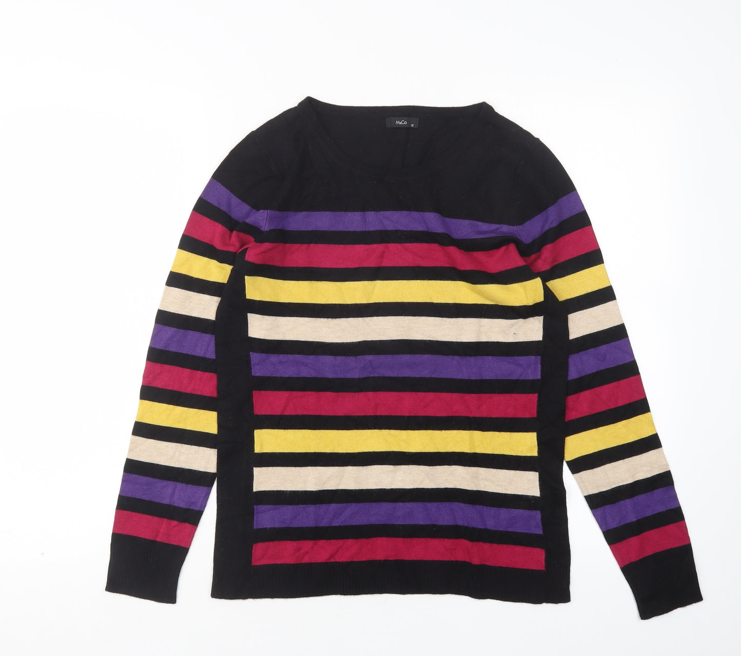 M&Co Womens Multicoloured Round Neck Striped Viscose Pullover Jumper Size 12