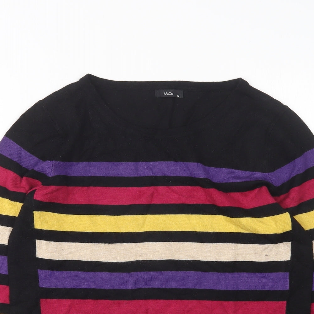 M&Co Womens Multicoloured Round Neck Striped Viscose Pullover Jumper Size 12