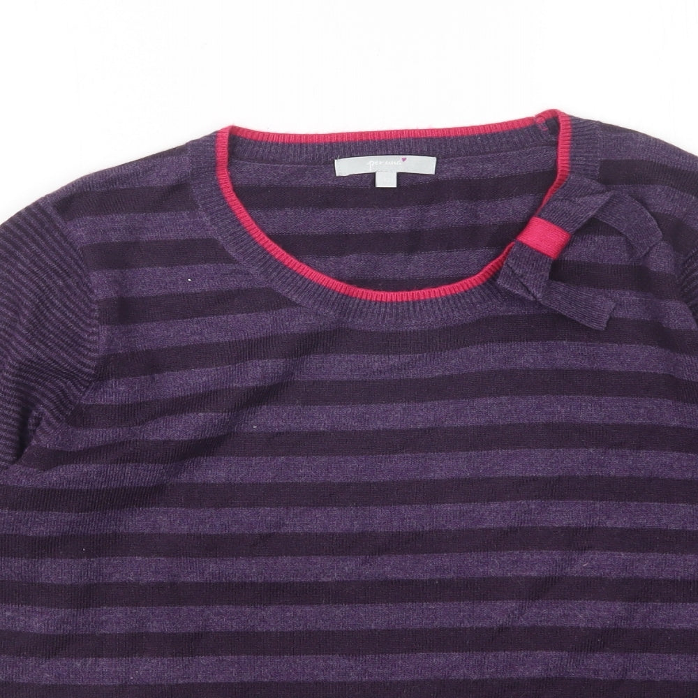 Per Una Womens Multicoloured Round Neck Striped Acrylic Pullover Jumper Size 14