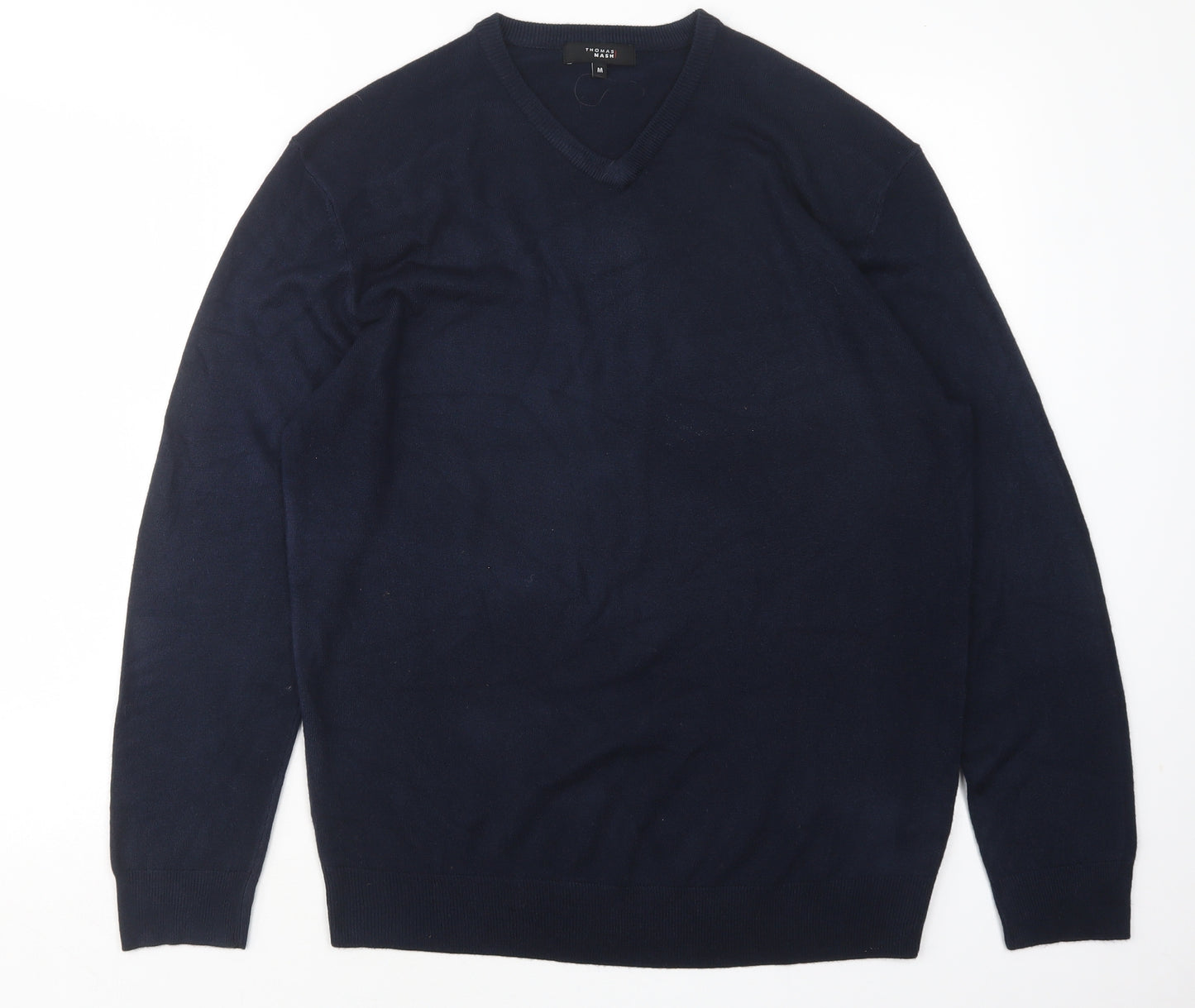 Thomas Nash Mens Blue V-Neck  Acrylic Pullover Jumper Size M