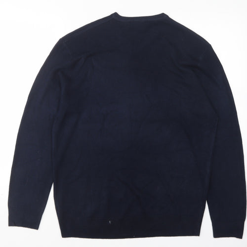 Thomas Nash Mens Blue V-Neck  Acrylic Pullover Jumper Size M