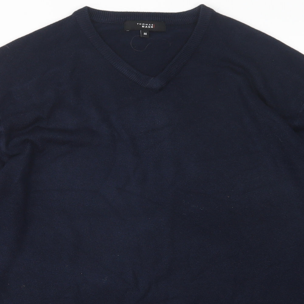 Thomas Nash Mens Blue V-Neck  Acrylic Pullover Jumper Size M