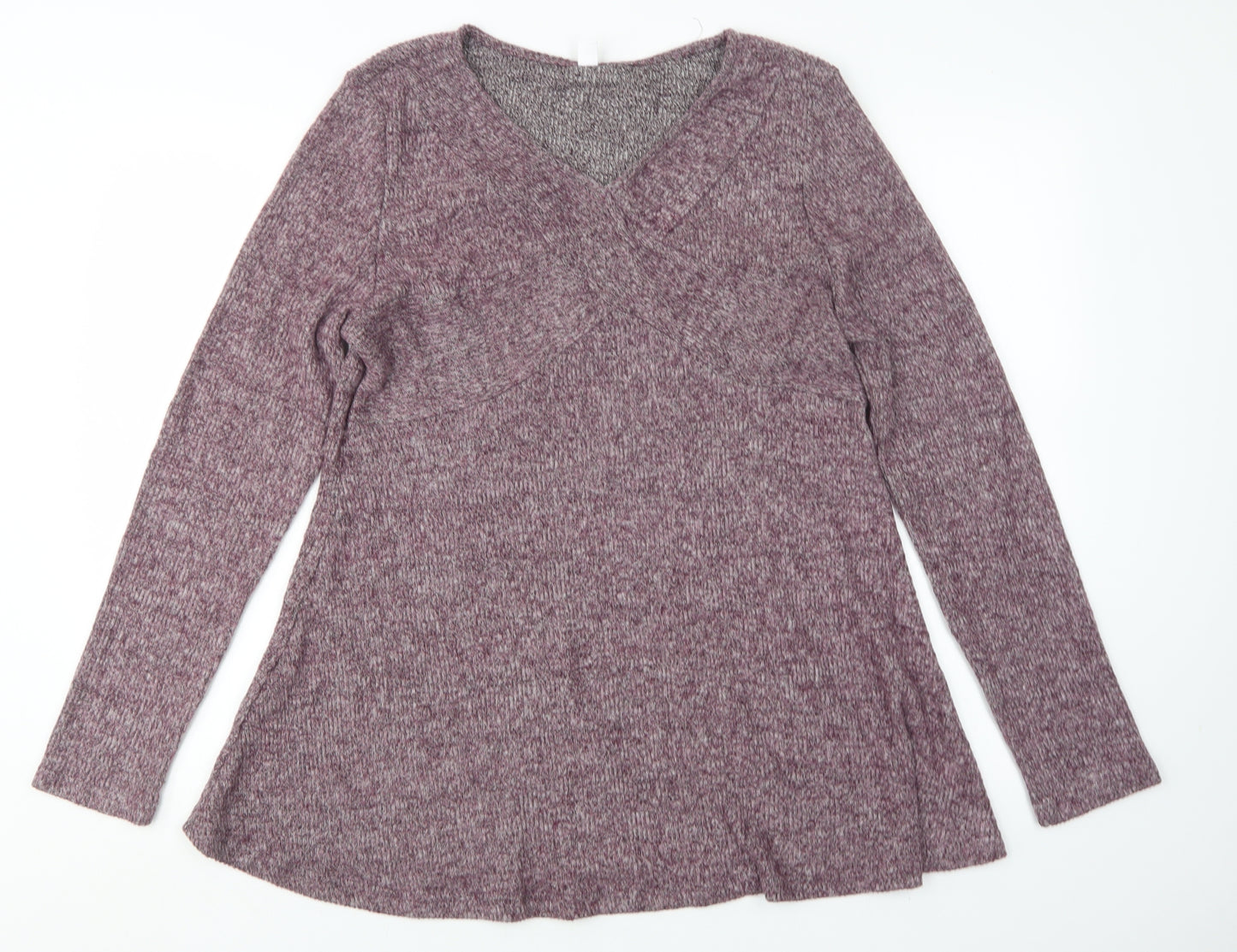 Preworn Womens Purple V-Neck  Polyester Pullover Jumper Size L
