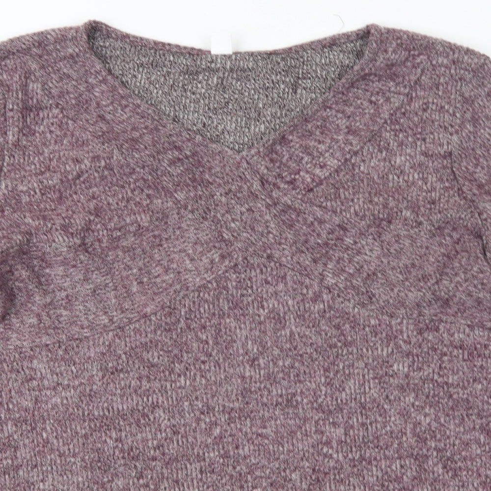 Preworn Womens Purple V-Neck  Polyester Pullover Jumper Size L