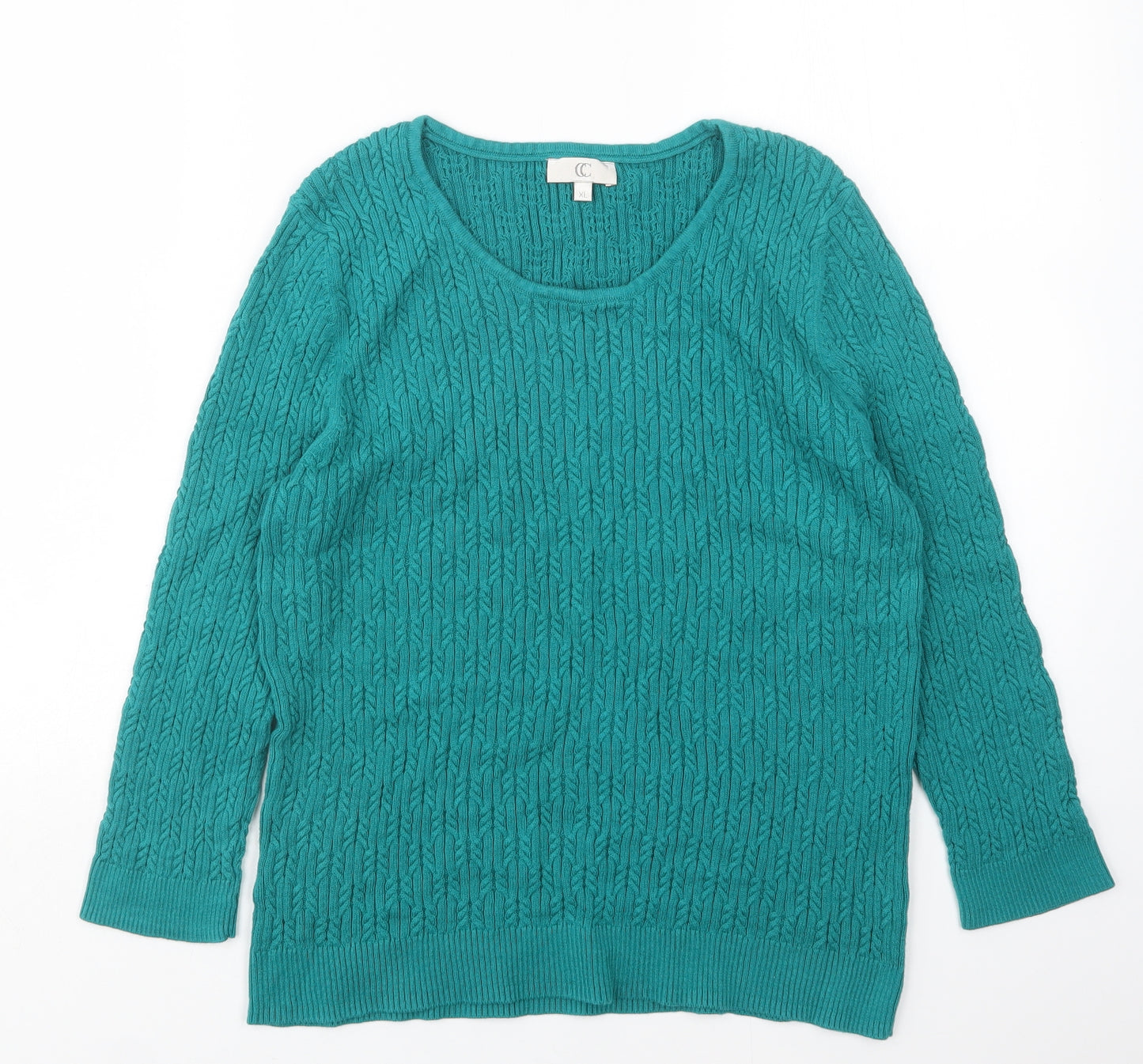 CC Womens Green Round Neck  Cotton Pullover Jumper Size XL