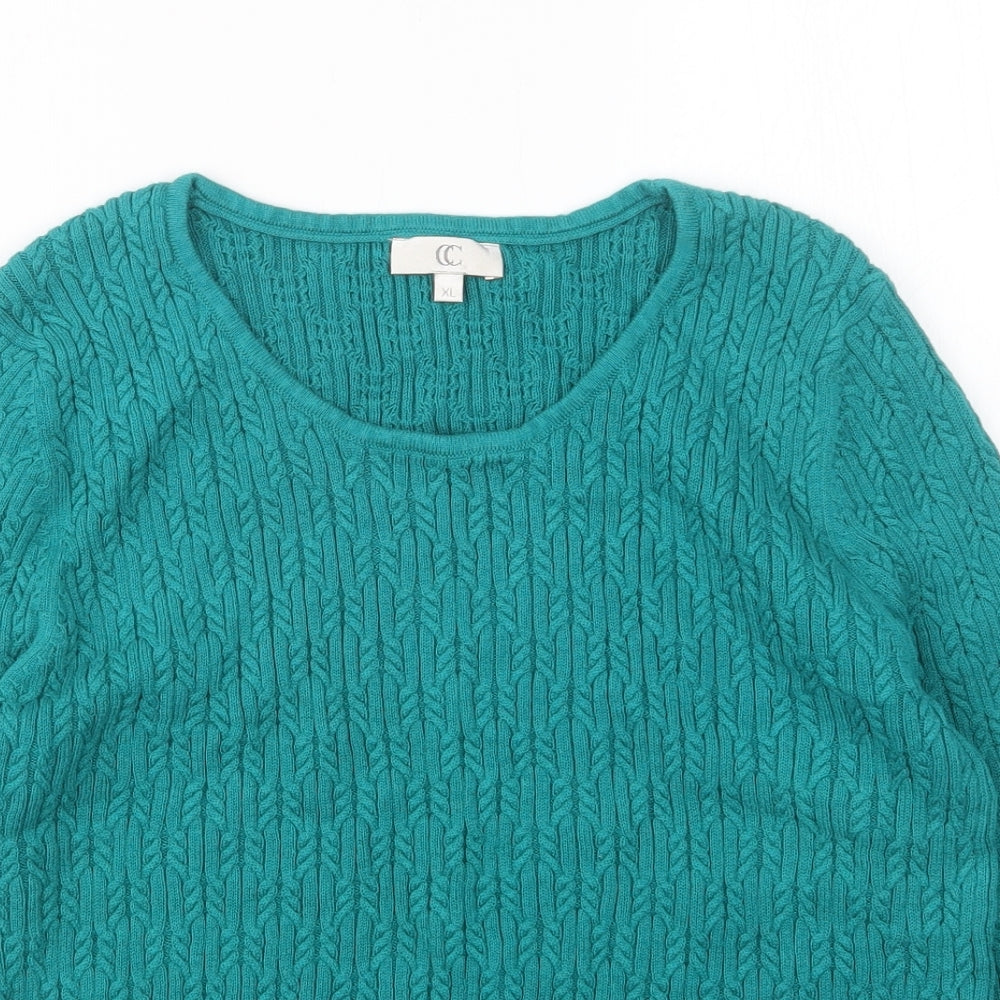 CC Womens Green Round Neck  Cotton Pullover Jumper Size XL