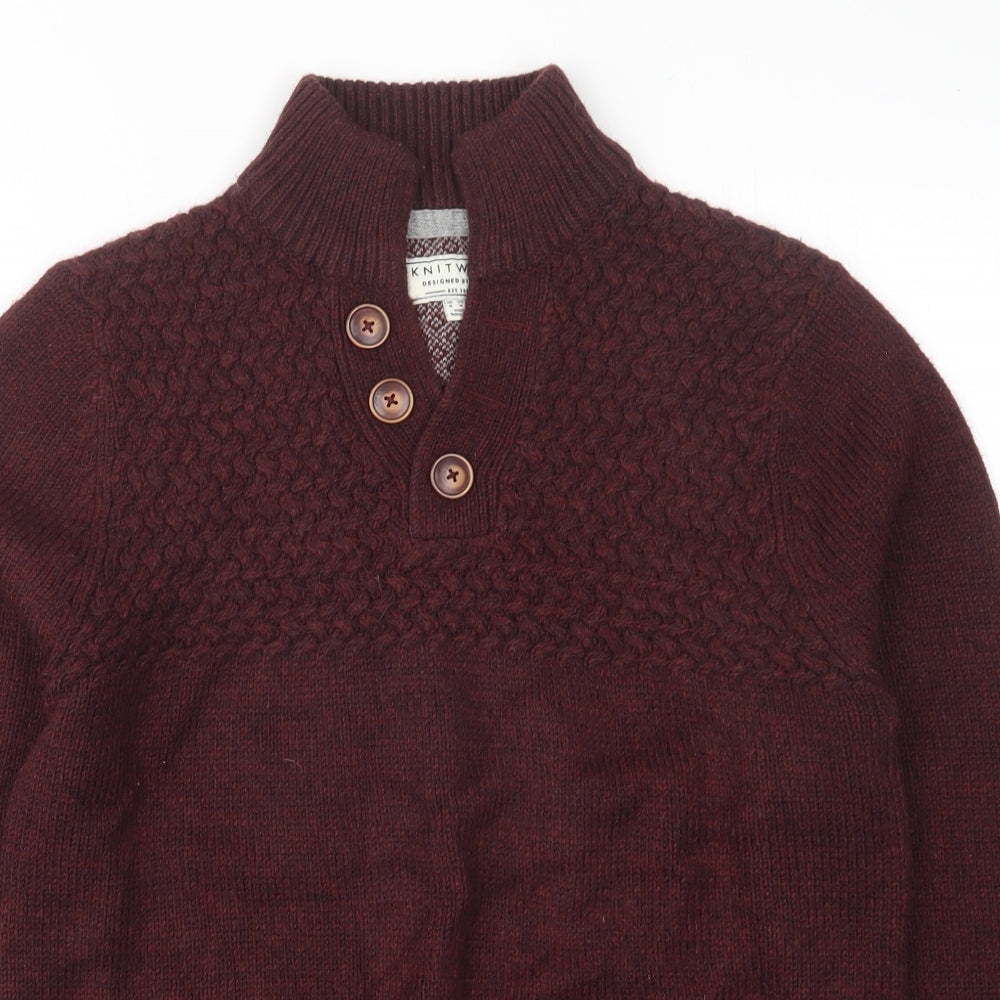 F&F Mens Purple V-Neck  Acrylic Pullover Jumper Size M