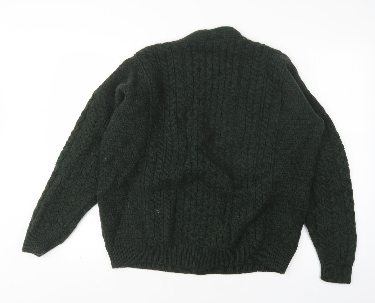 aran Mens Green V-Neck  Wool Cardigan Jumper Size XL