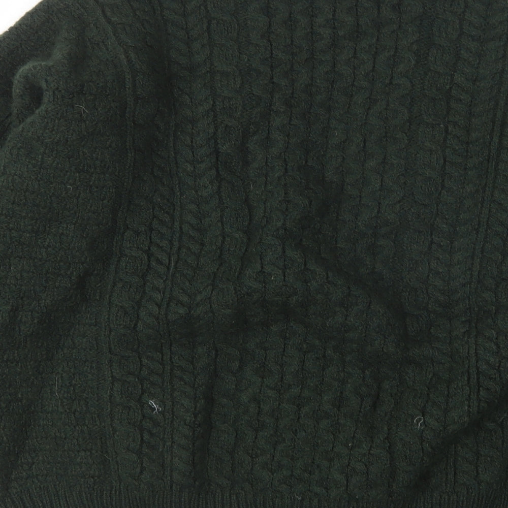 aran Mens Green V-Neck  Wool Cardigan Jumper Size XL