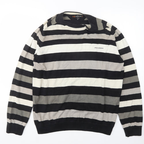 Rockport Mens Multicoloured Round Neck Striped Cotton Pullover Jumper Size XL
