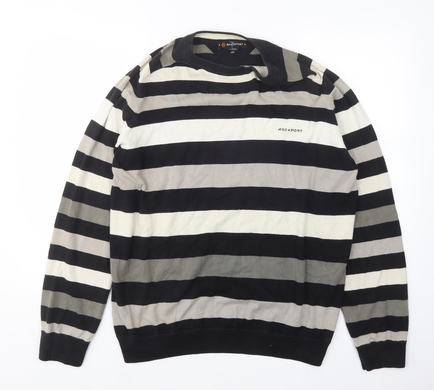 Rockport Mens Multicoloured Round Neck Striped Cotton Pullover Jumper Size XL