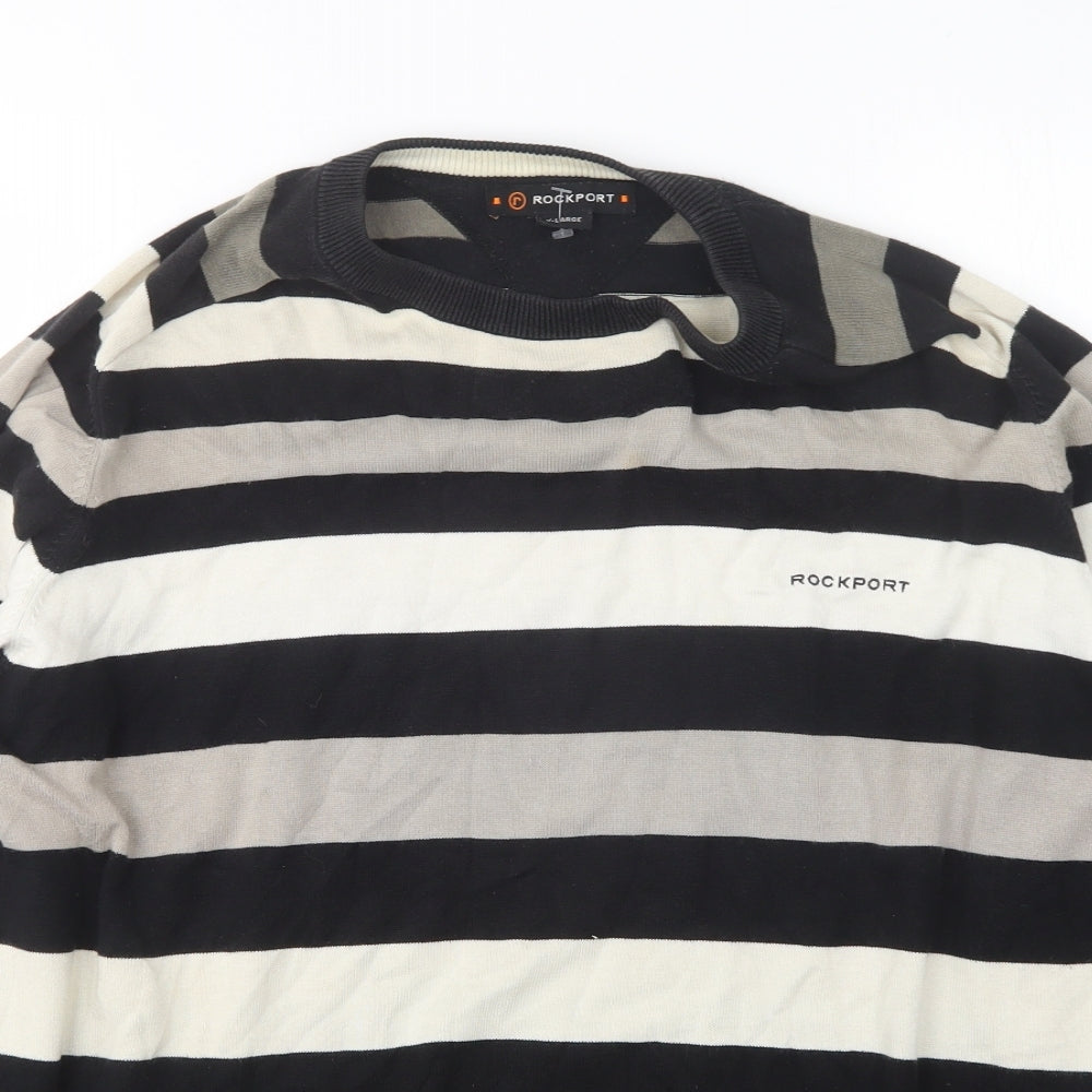 Rockport Mens Multicoloured Round Neck Striped Cotton Pullover Jumper Size XL