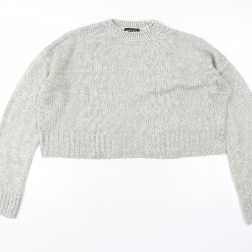 New Look Womens Grey Round Neck  Acrylic Pullover Jumper Size M   - cropped