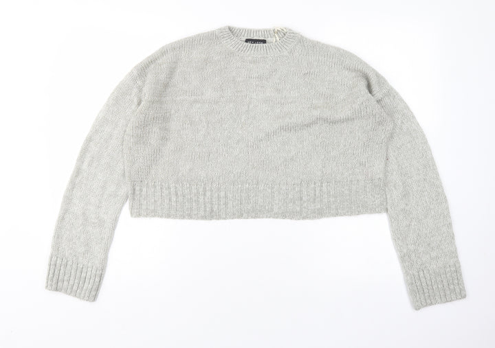 New Look Womens Grey Round Neck  Acrylic Pullover Jumper Size M   - cropped