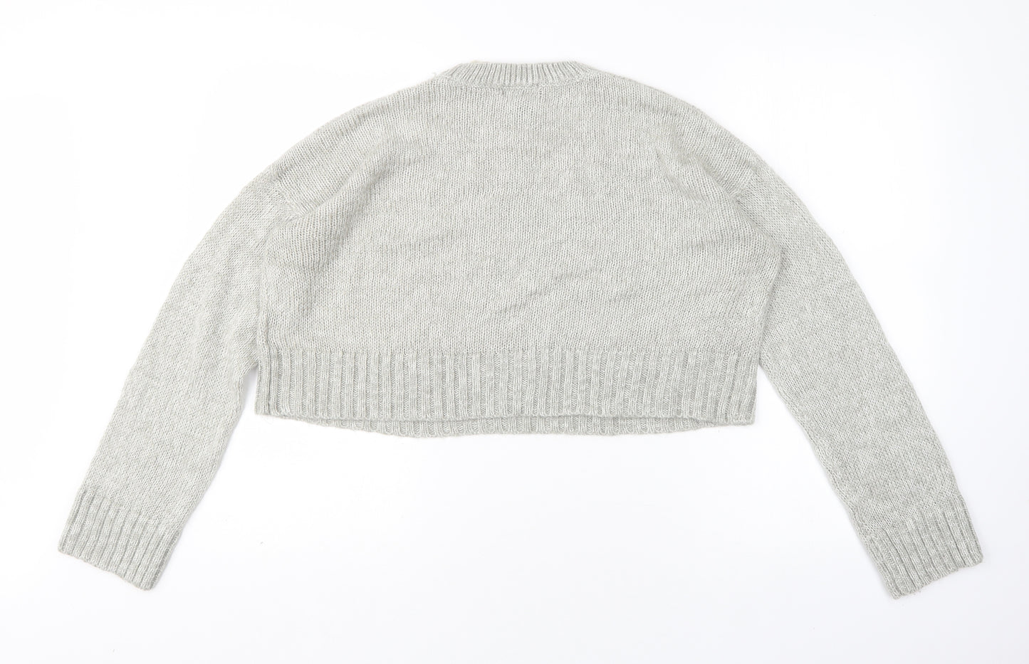 New Look Womens Grey Round Neck  Acrylic Pullover Jumper Size M   - cropped