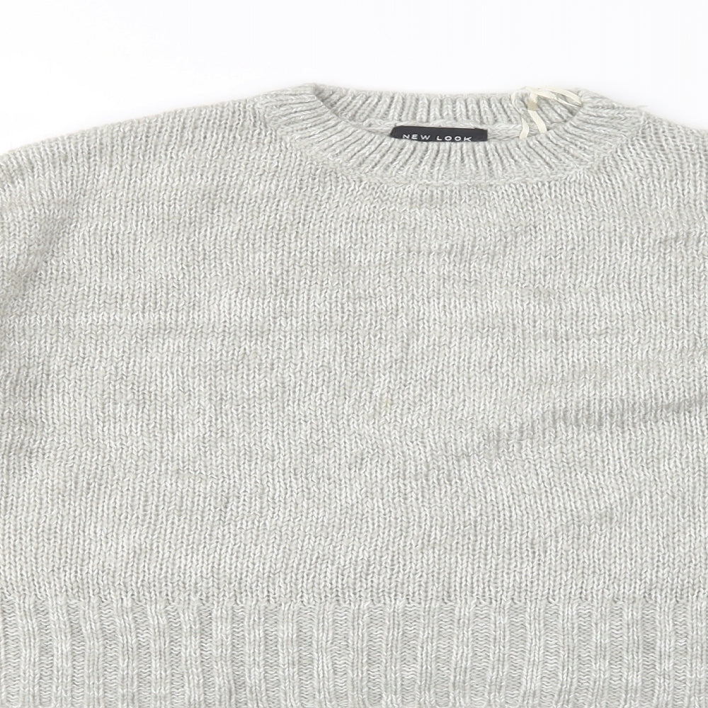 New Look Womens Grey Round Neck  Acrylic Pullover Jumper Size M   - cropped