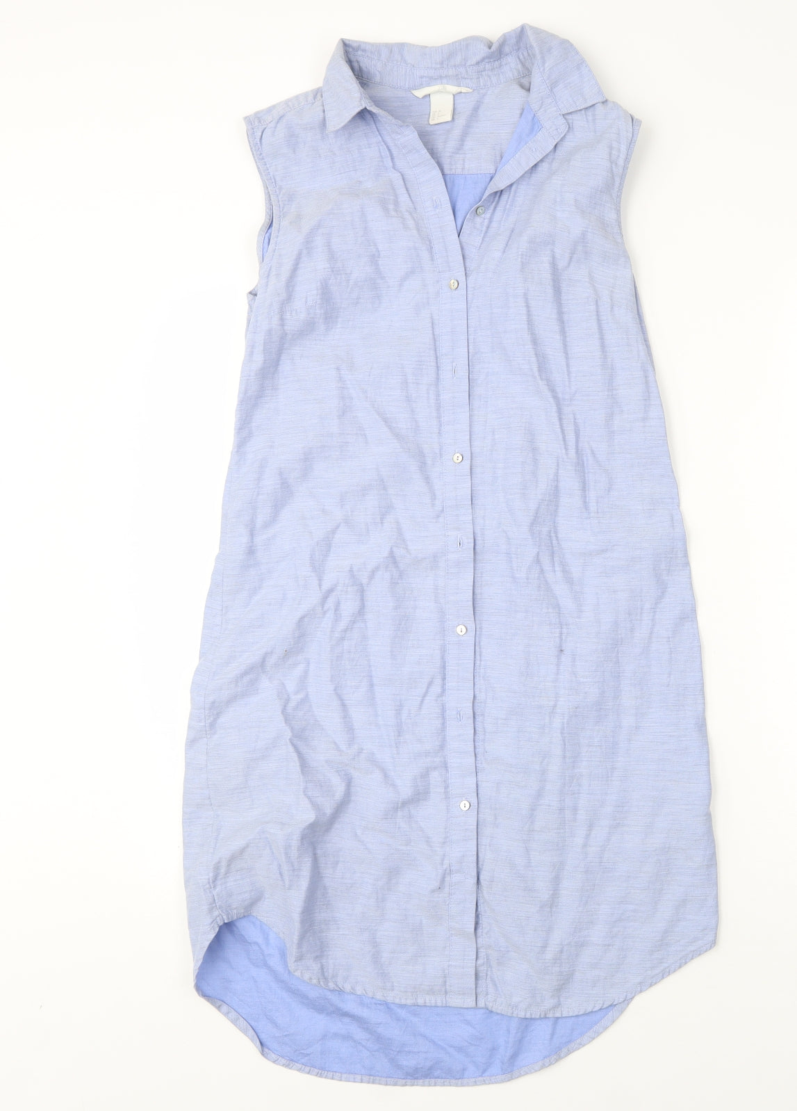 H&M Womens Blue  Cotton Shirt Dress  Size 8  Collared